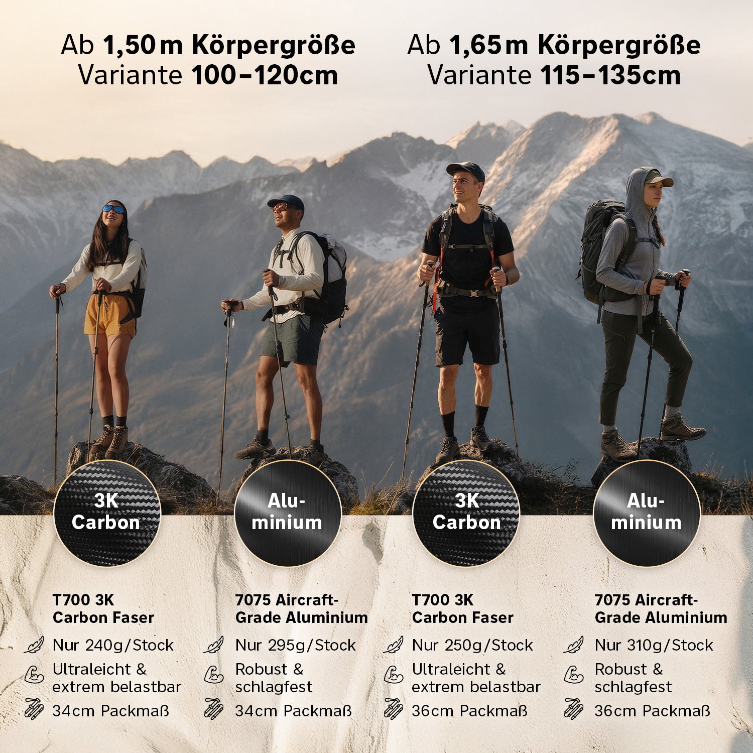 Faltbare Trekking- & Wanderstöcke aus Aluminium