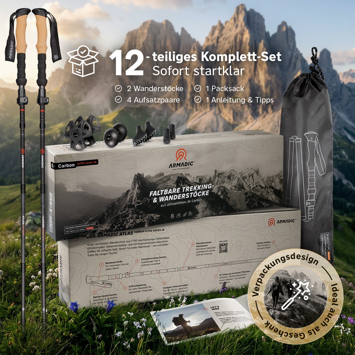 Faltbare Trekking- & Wanderstöcke aus 3K Carbon