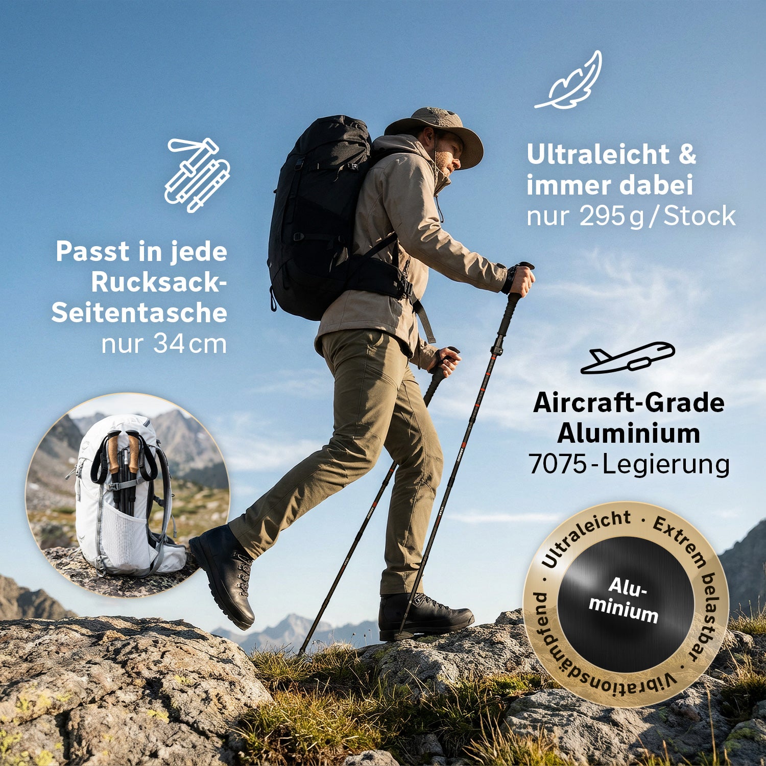 Faltbare Trekking- & Wanderstöcke aus Aluminium