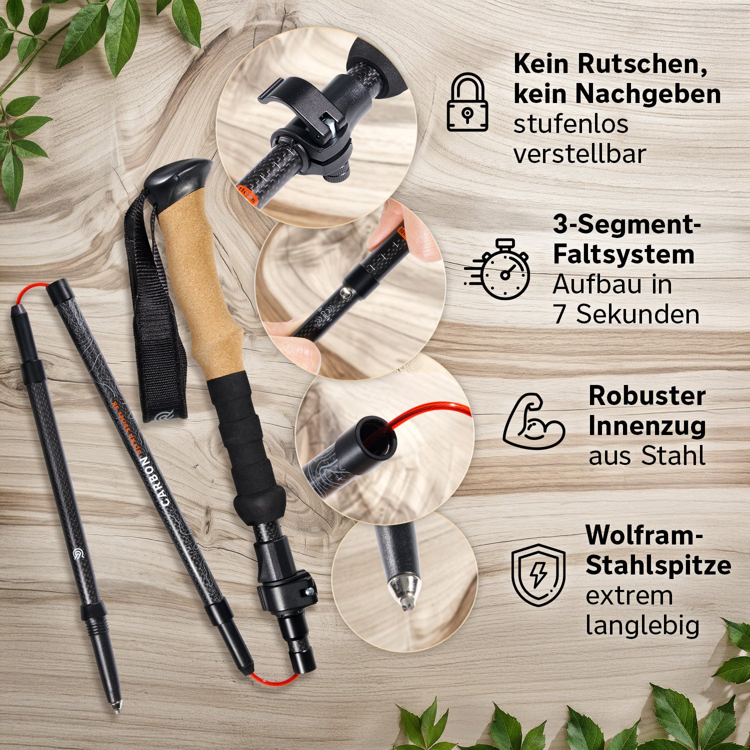 Faltbare Trekking- & Wanderstöcke aus 3K Carbon