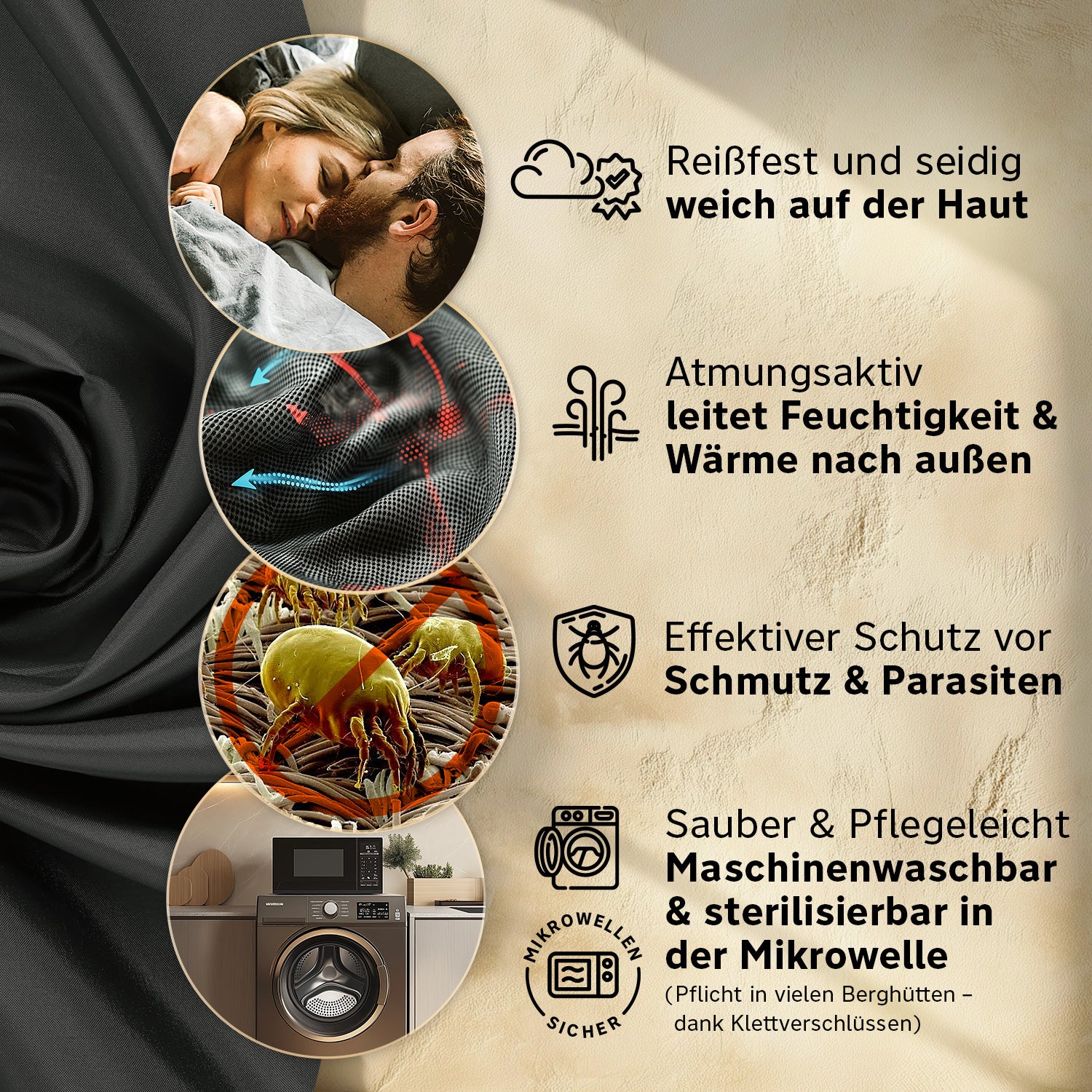 Hüttenschlafsack aus ultraleichter Mikrofaser