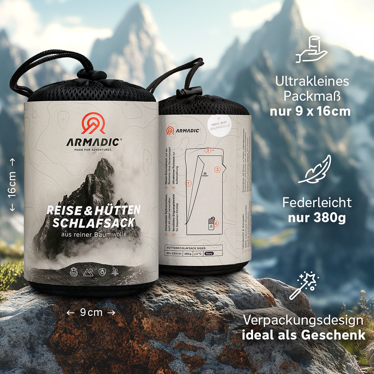 Hüttenschlafsack aus 100% Bio-Baumwolle