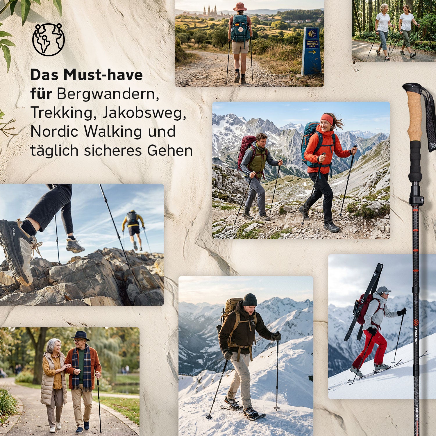 Faltbare Trekking- & Wanderstöcke aus 3K Carbon